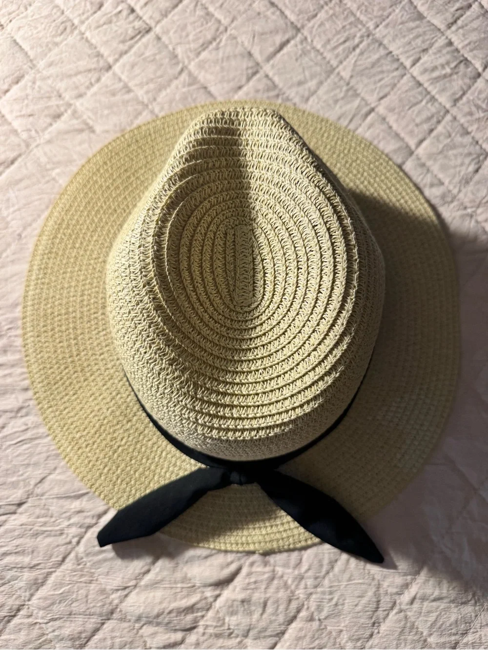fabkids Beige Straw Sun Hat with Black Bow